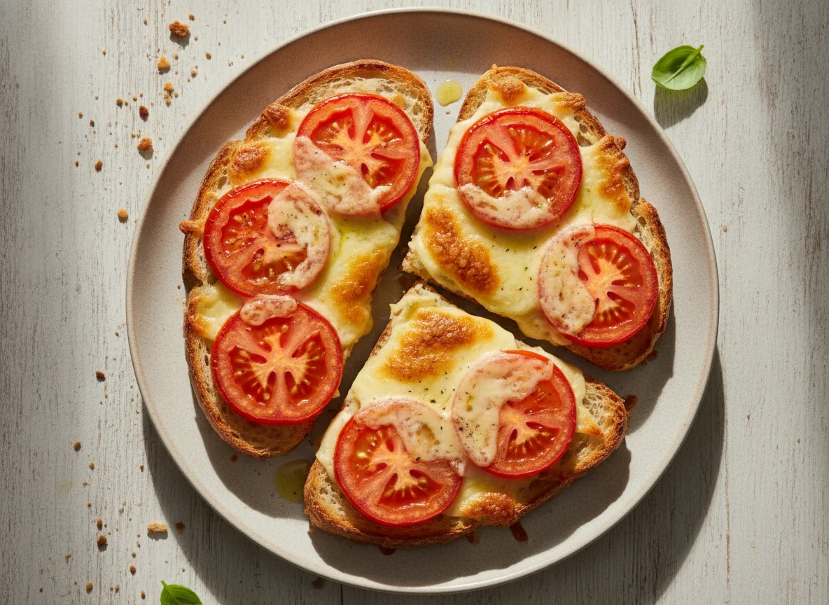 Überbackenes Tomaten-Käse-Brot photo