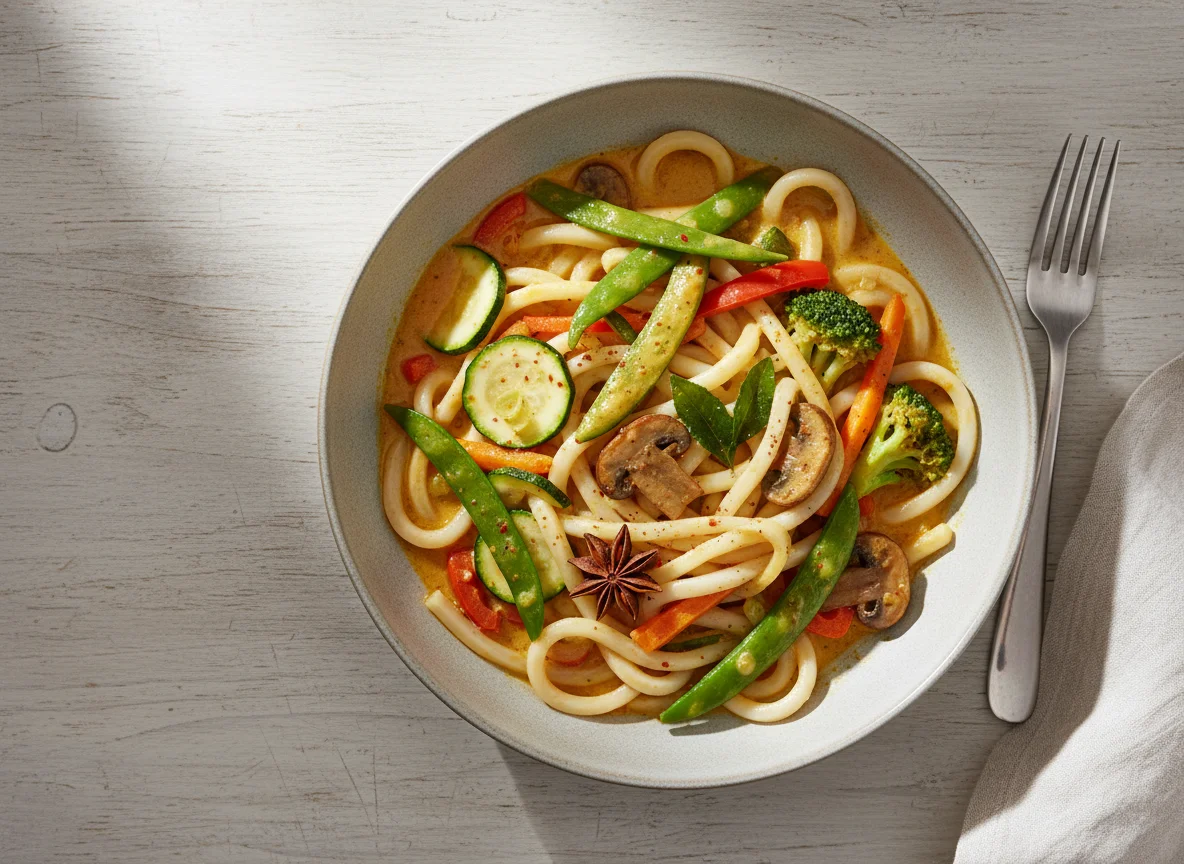 Udon Nudeln mit Gemüse-Curry photo