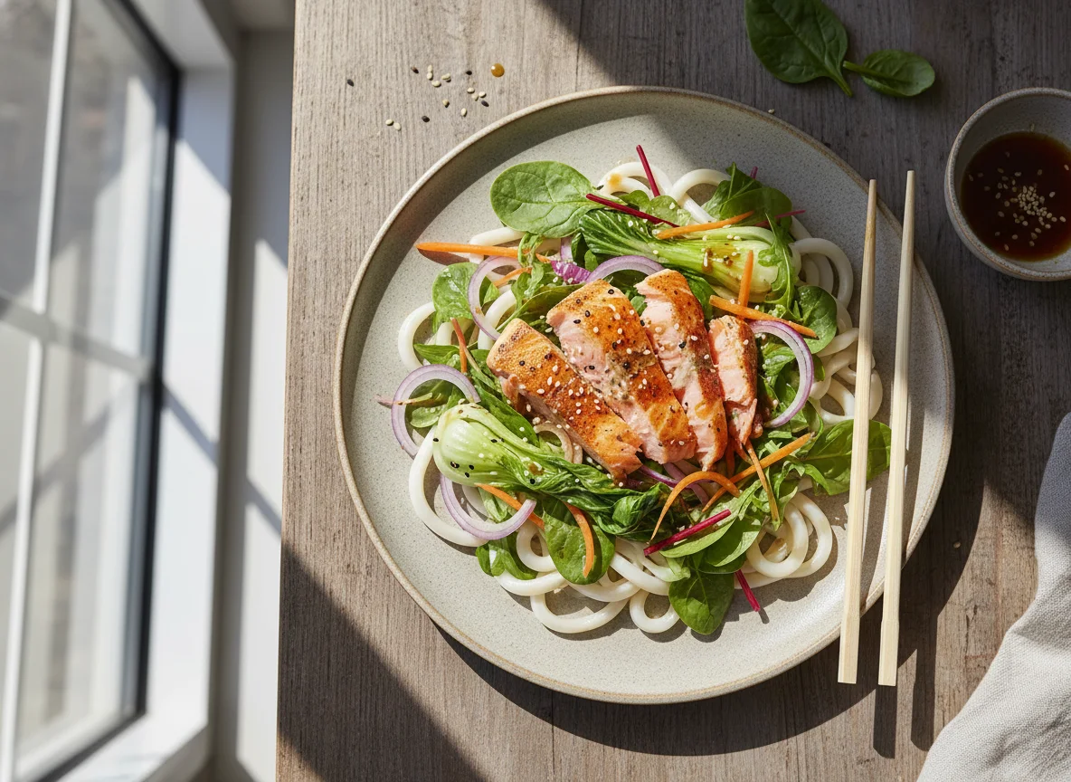 Udon Nudelsalat mit Lachs photo