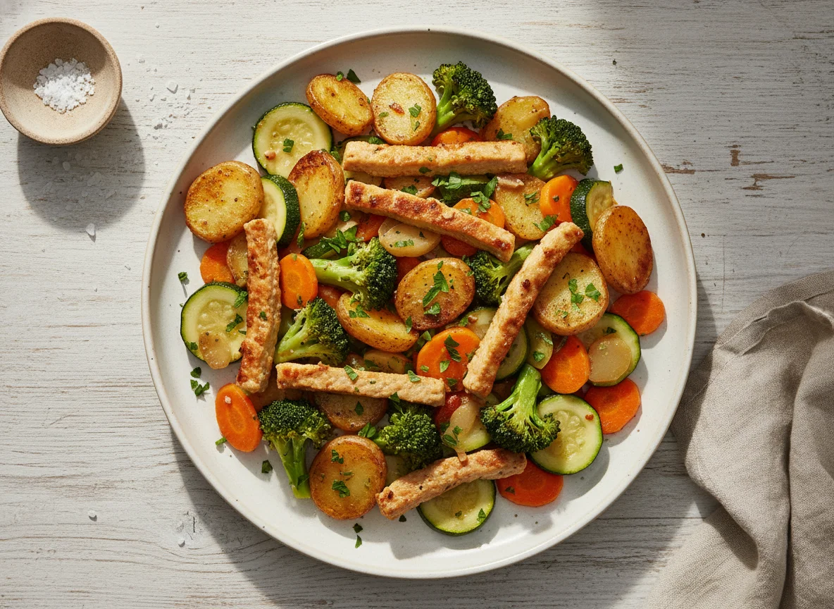 Veganes Gericht mit Kartoffeln und Gemüse photo