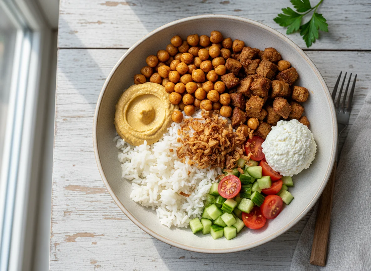 Vegetarische Bowl mit Reis und Kichererbsen photo