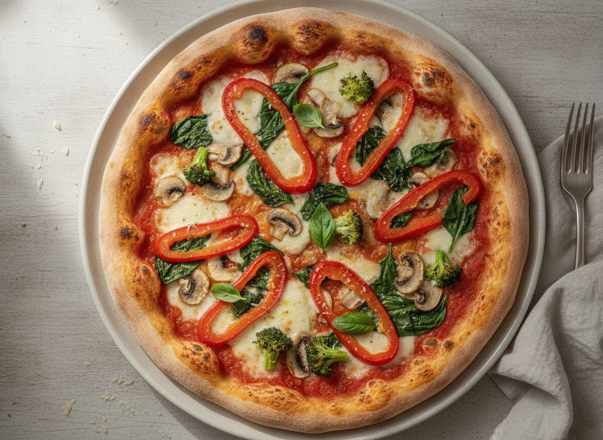 Vegetarische Pizza mit Brokkoli und Paprika photo