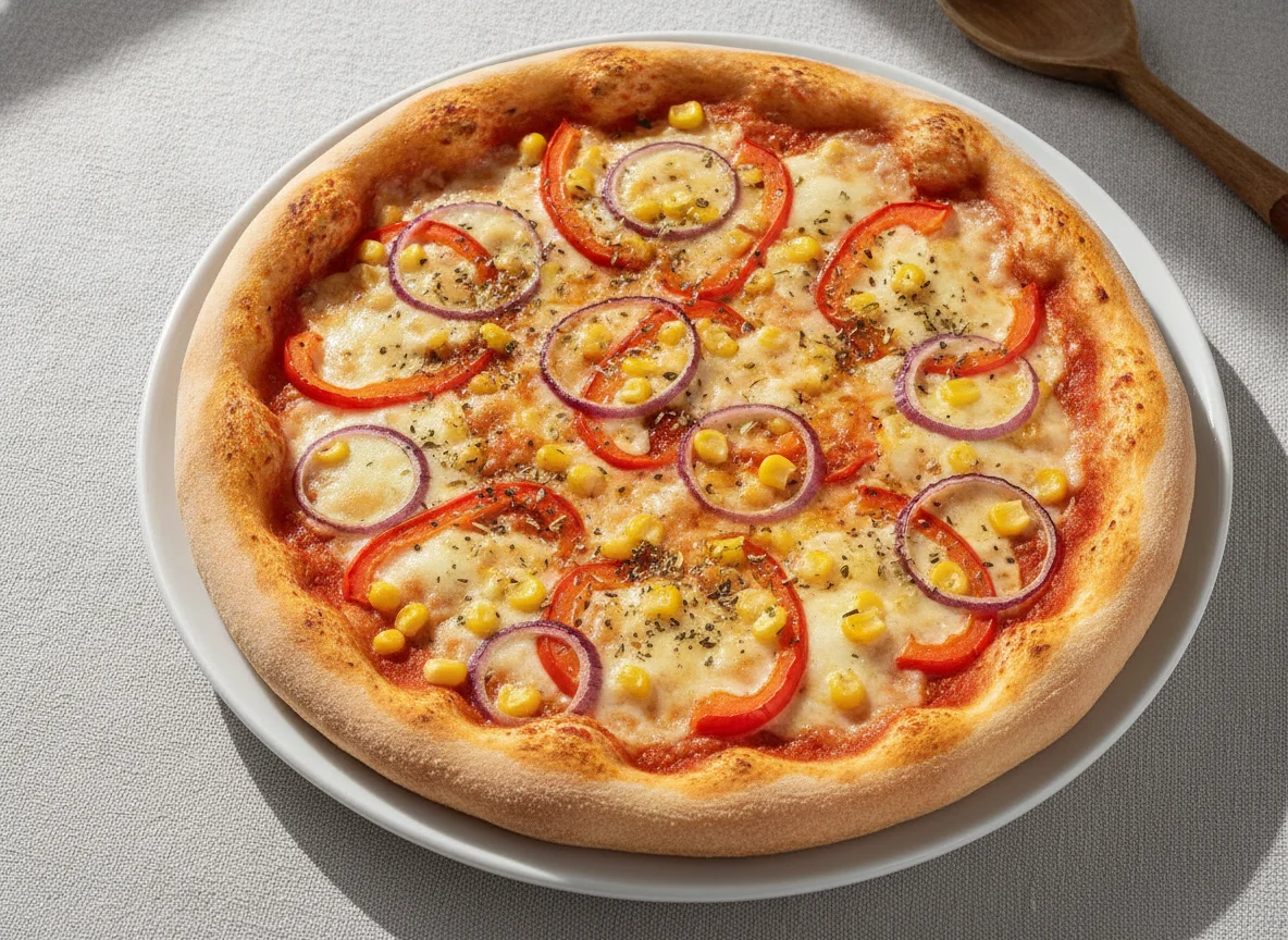 Vegetarische Pizza mit Mais und Paprika photo