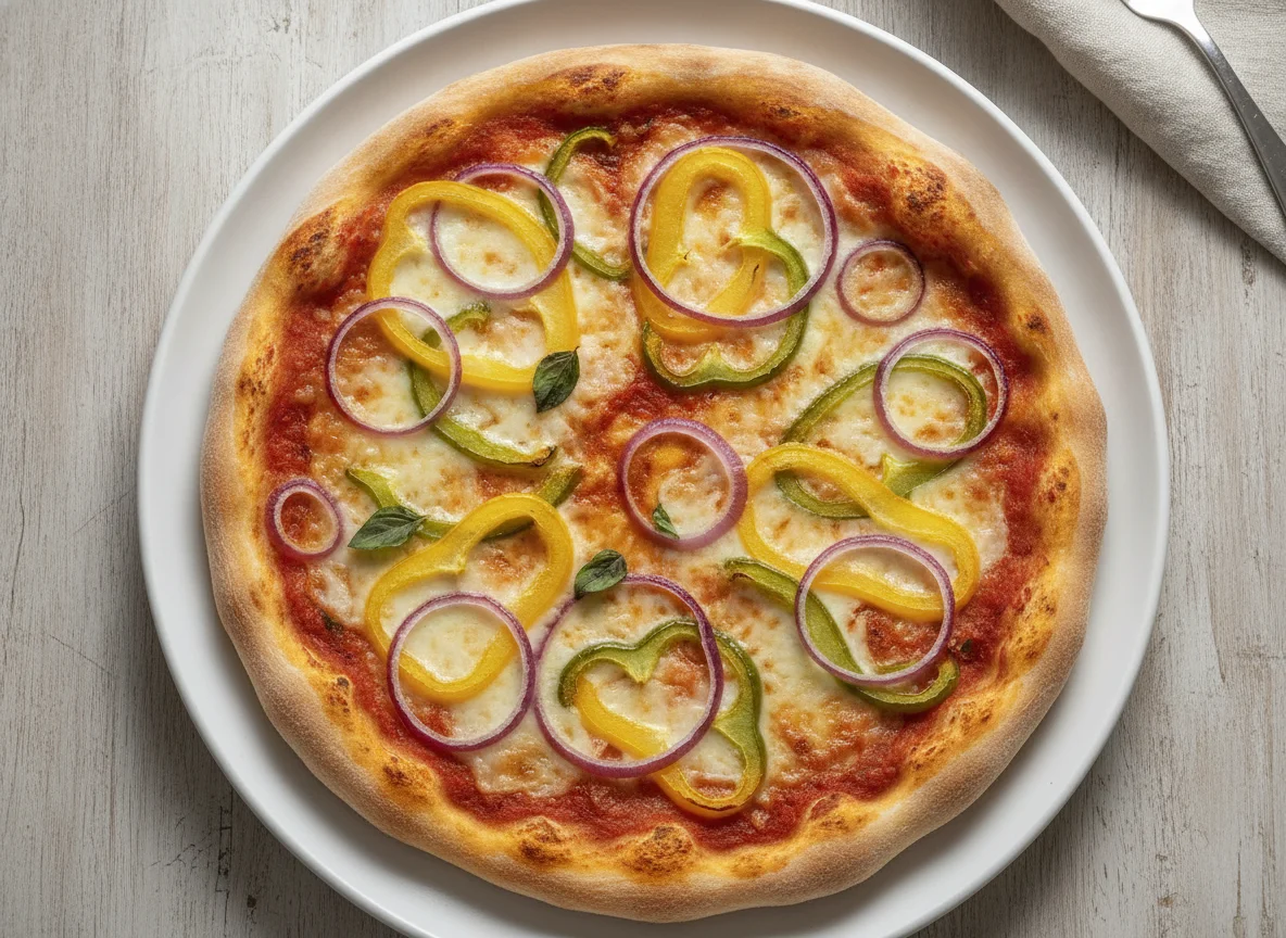 Vegetarische Pizza mit Paprika und Zwiebeln photo