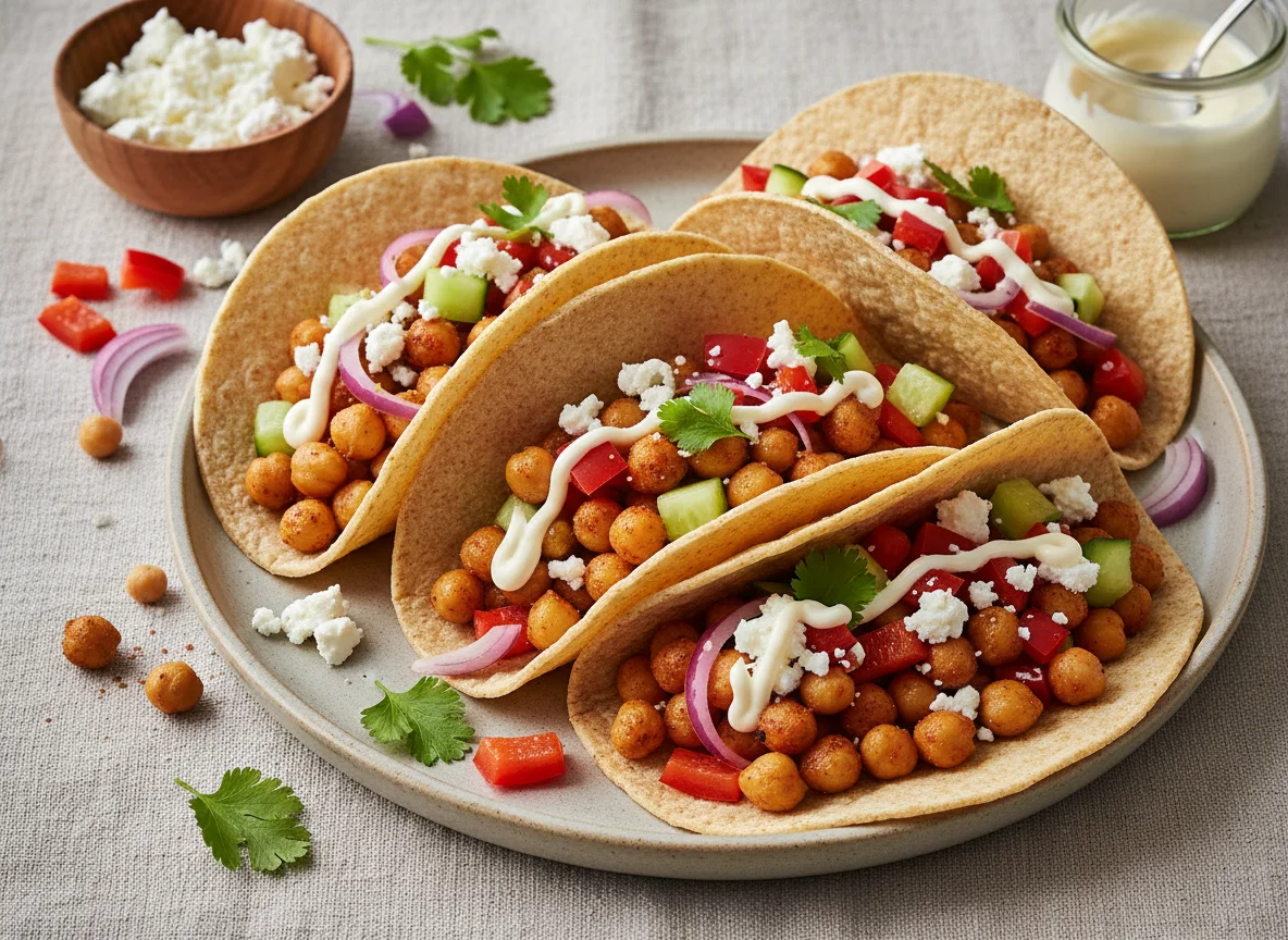 Vegetarische Tacos mit Kichererbsen und Feta photo