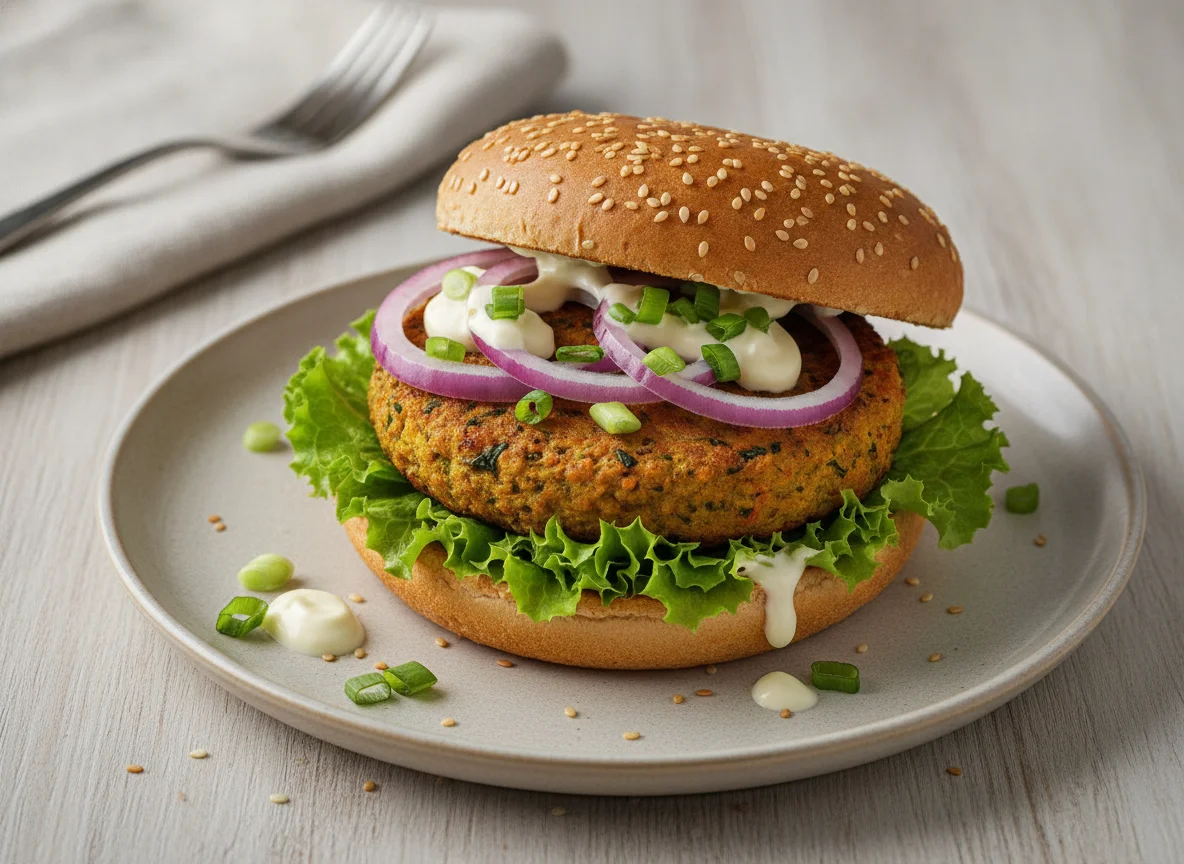 Vegetarischer Burger mit Sesambrötchen photo