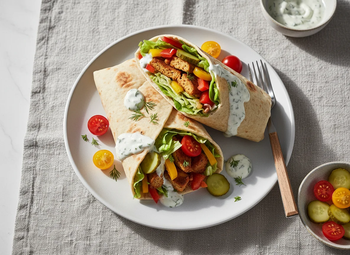 Vegetarischer Fladenbrot-Wrap photo