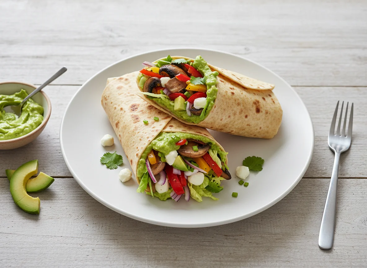 Vegetarischer Wrap mit Guacamole und Mozzarella photo