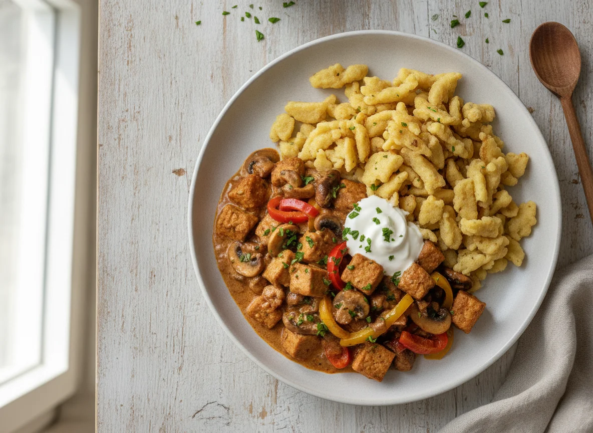Vegetarisches Gulasch mit Spätzle photo