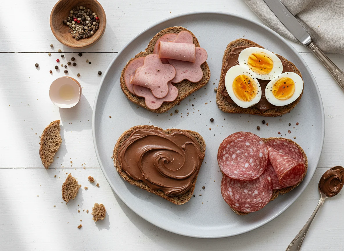 Verschiedene Brote mit Aufschnitt und Aufstrich photo