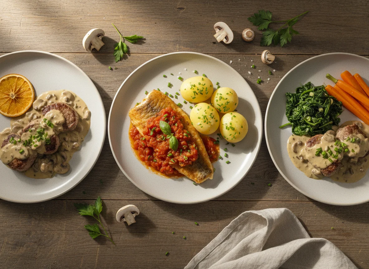 Verschiedene Gerichte mit Fisch und Fleisch photo