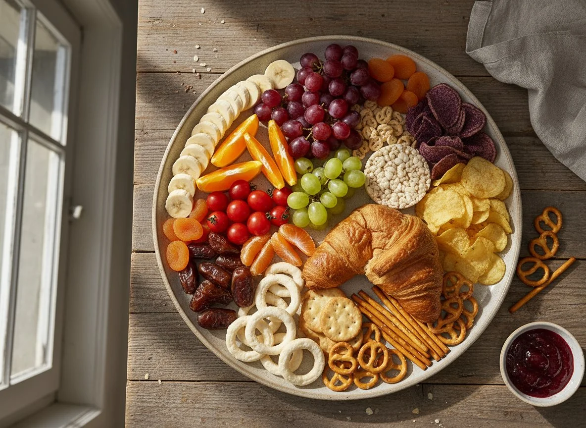 Verschiedene Snacks und Obst photo