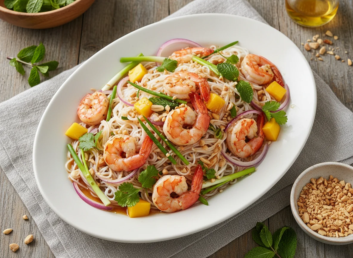 Vietnamesische Nudelsalat mit Garnelen photo