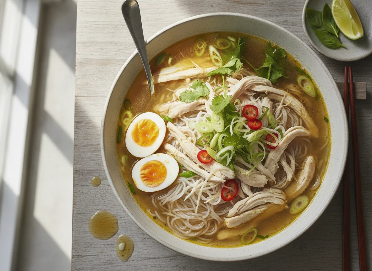 Vietnamesische Pho Ga (Hühnersuppe mit Reisnudeln) photo