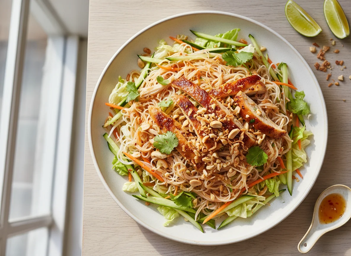 Vietnamesischer Nudelsalat mit Huhn photo