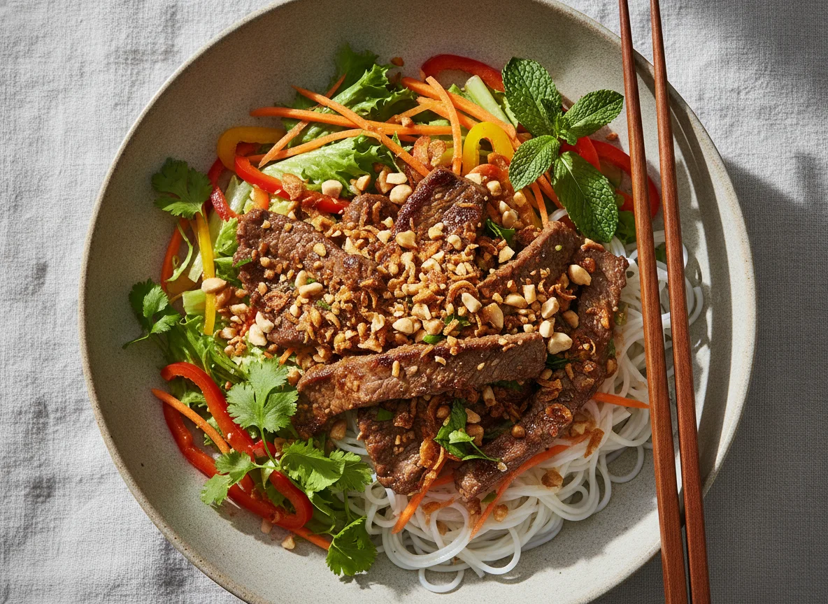 Vietnamesischer Rindfleisch-Nudelsalat (Bun Bo Nam Bo) photo