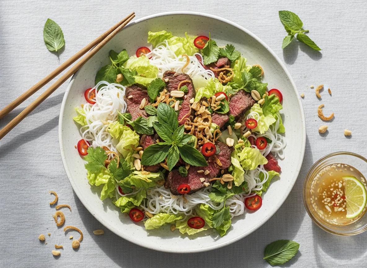 Vietnamesischer Rindfleischsalat mit Reisnudeln photo