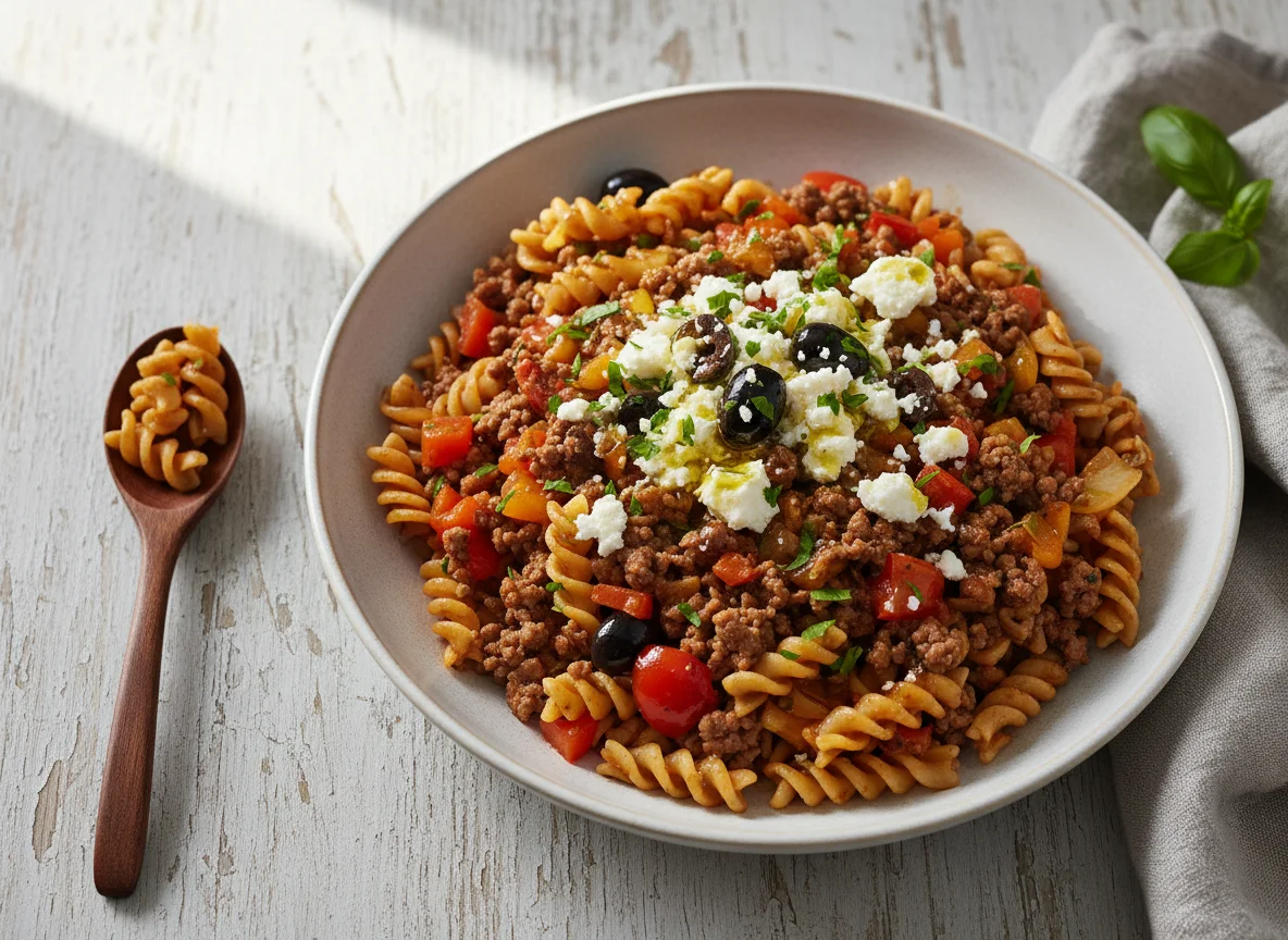 Vollkorn Fusilli mit Hackfleisch und Gemüse photo