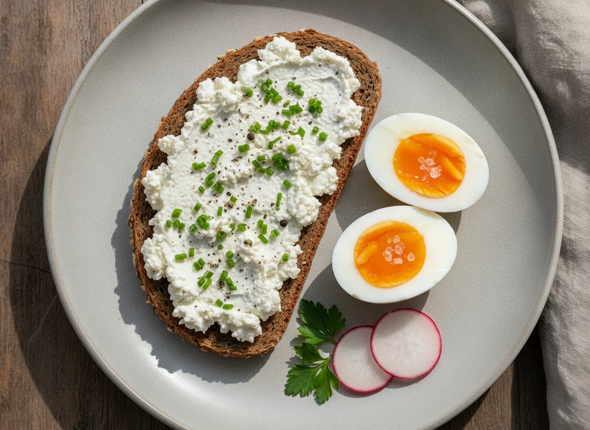 Vollkornbrot mit Aufstrich und gekochtem Ei photo