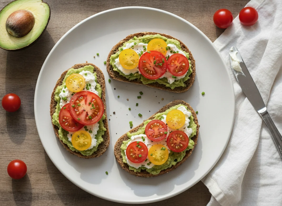 Vollkornbrot mit Avocado und Tomate photo