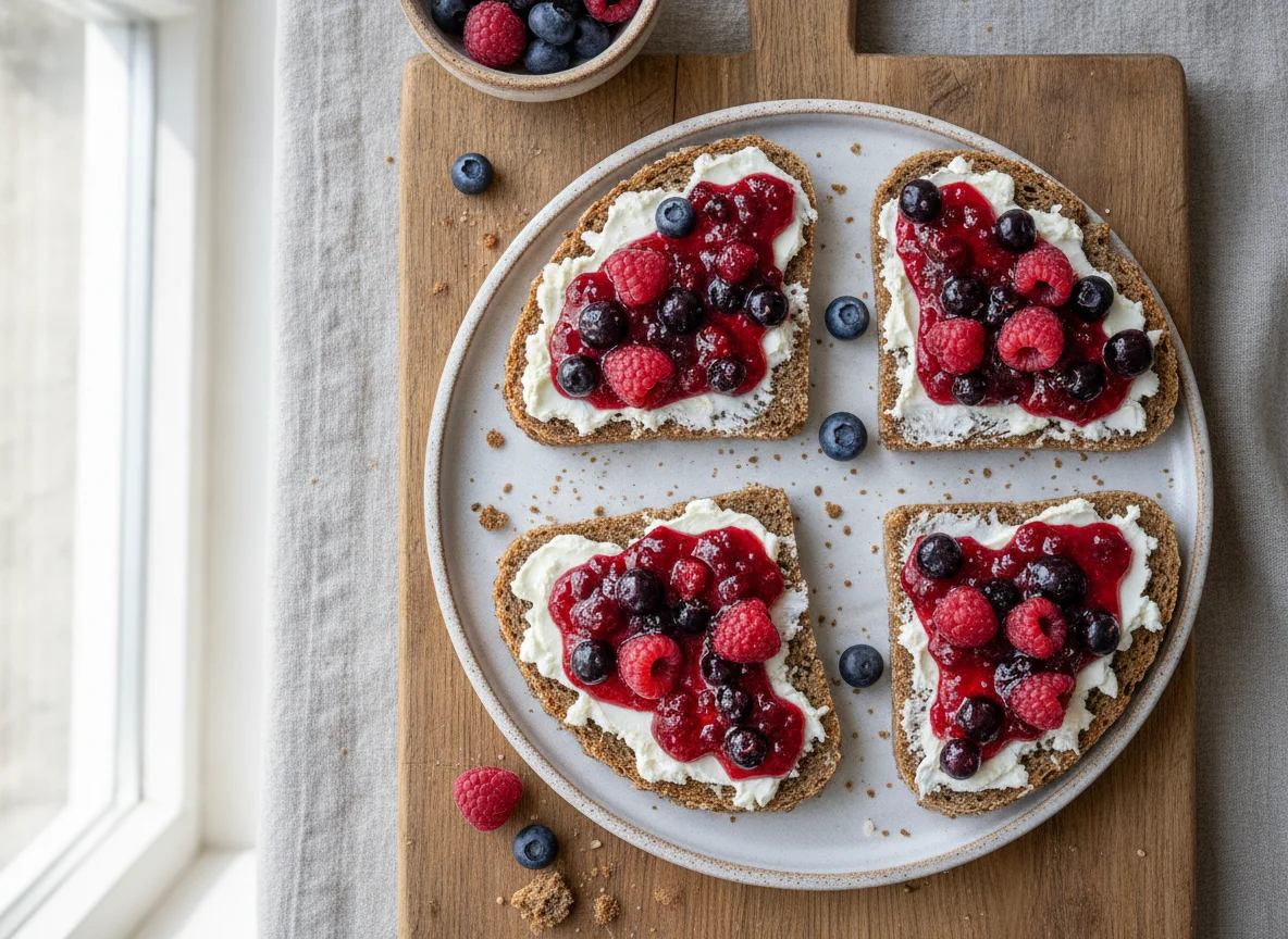 Vollkornbrot mit Beerenmarmelade photo