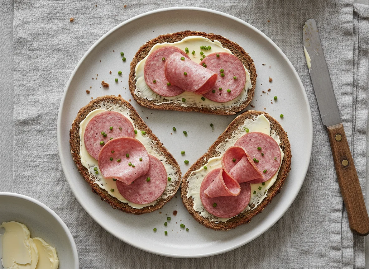 Vollkornbrot mit Butter und Fleischwurst photo