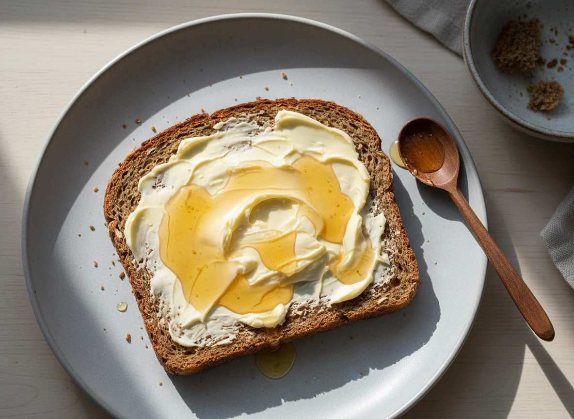 Vollkornbrot mit Butter und Honig photo