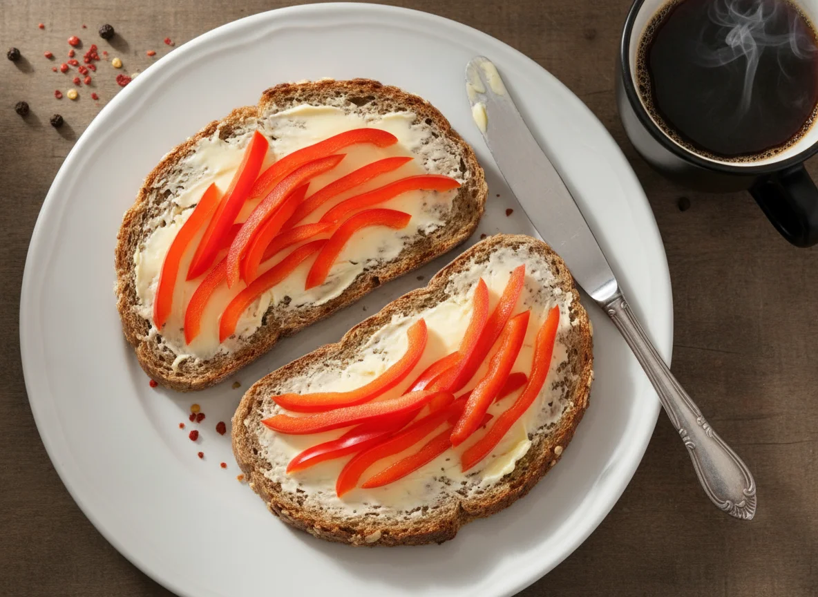 Vollkornbrot mit Butter und Paprika photo