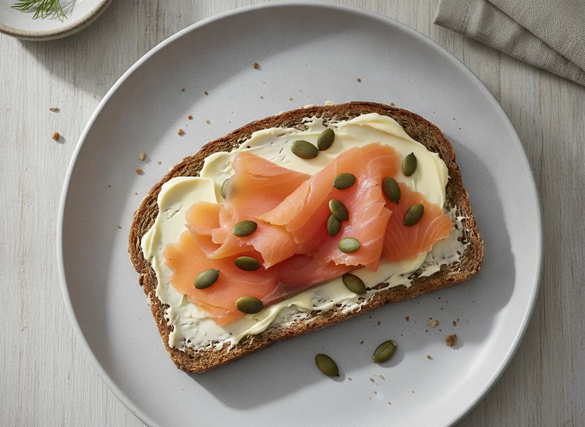 Vollkornbrot mit Butter und Räucherlachs photo