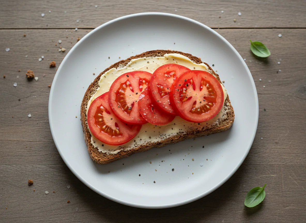 Vollkornbrot mit Butter und Tomate photo
