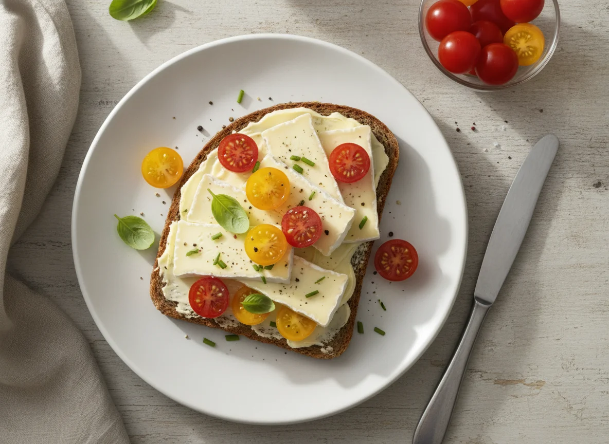 Vollkornbrot mit Camembert und Tomaten photo