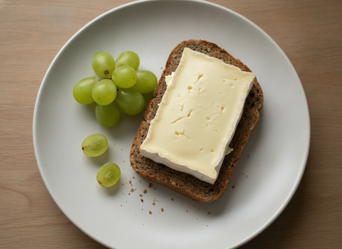 Vollkornbrot mit Camembert und Weintrauben photo