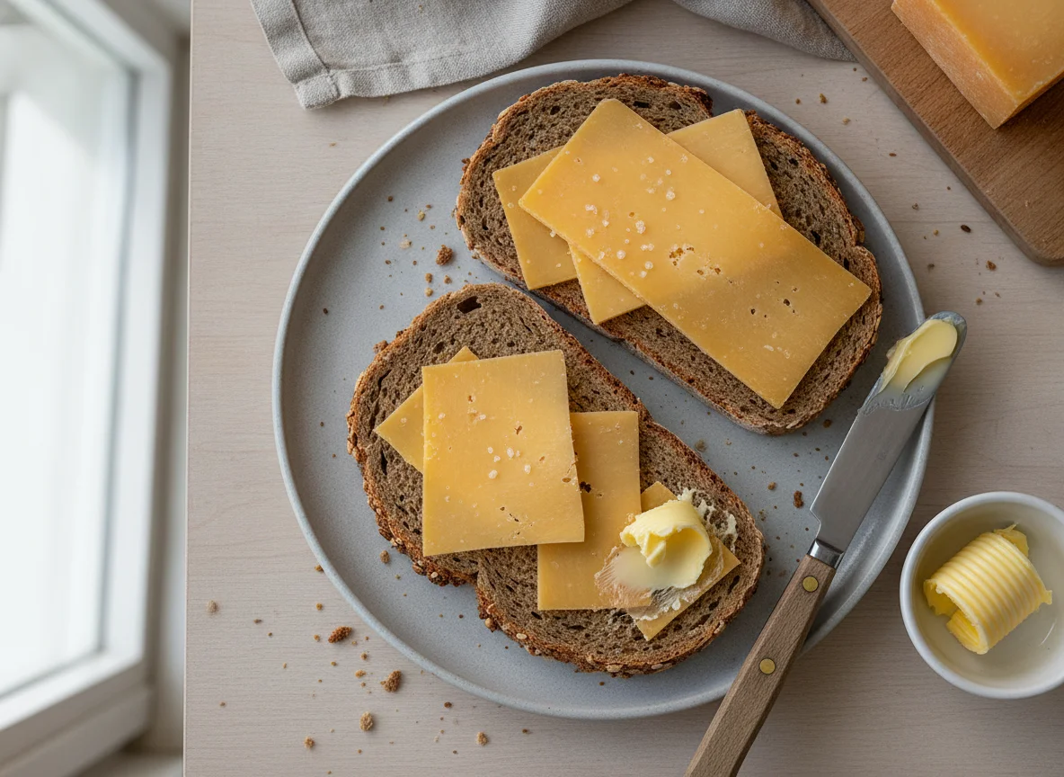 Vollkornbrot mit Cheddar-Käse photo