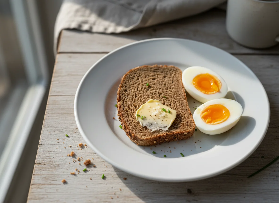 Vollkornbrot mit Ei und Butter photo