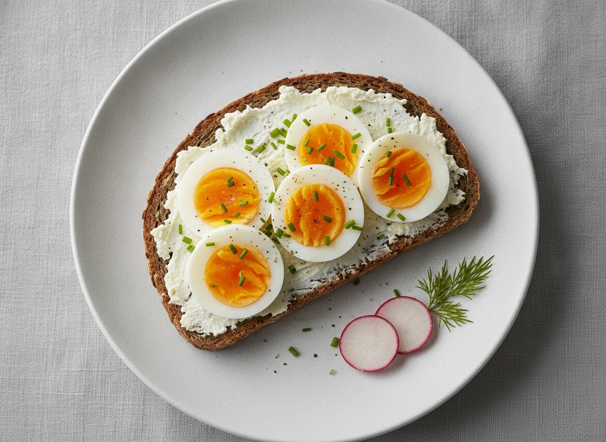 Vollkornbrot mit Ei und Frischkäse photo