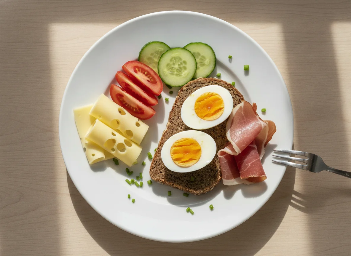 Vollkornbrot mit Ei und Gemüse photo