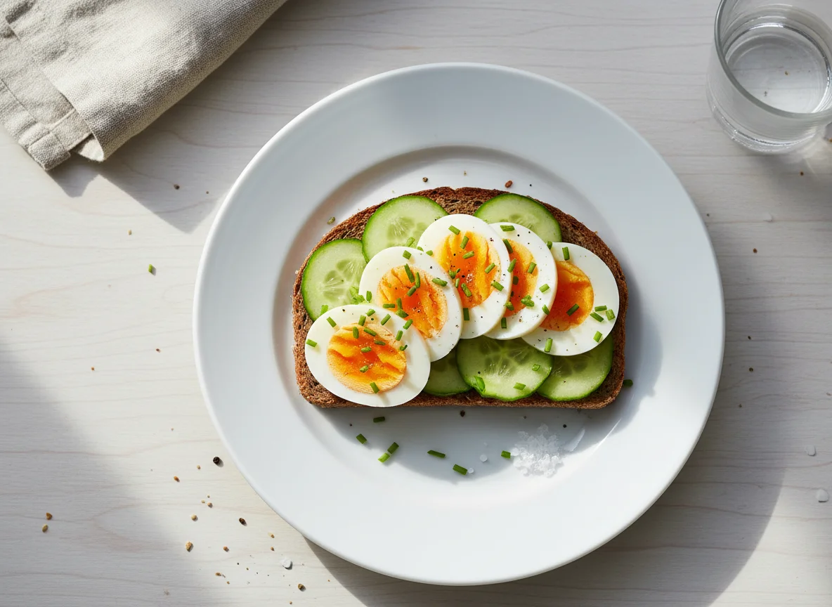 Vollkornbrot mit Ei und Gurke photo