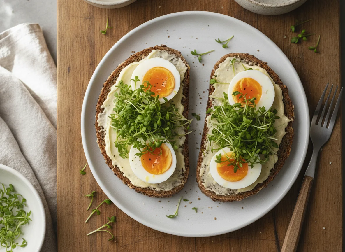 Vollkornbrot mit Ei und Kresse photo