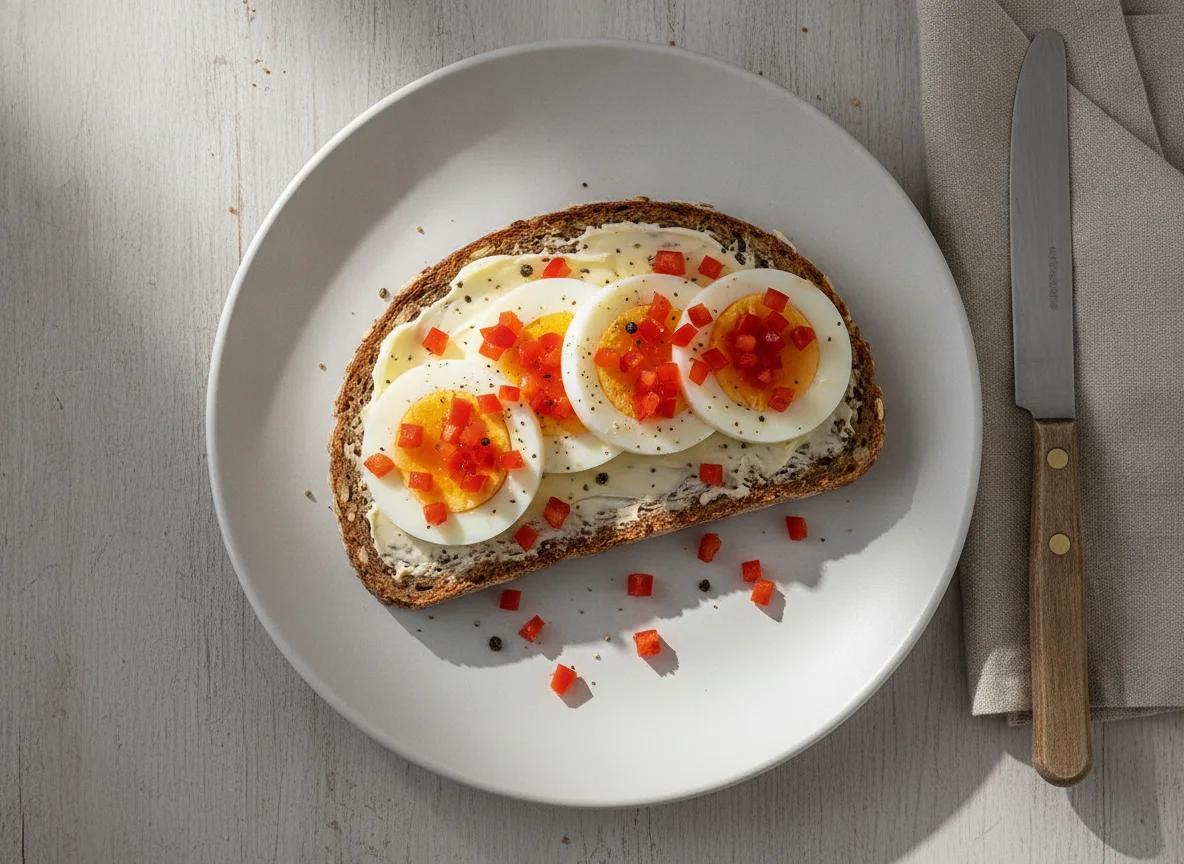 Vollkornbrot mit Ei und Paprika photo