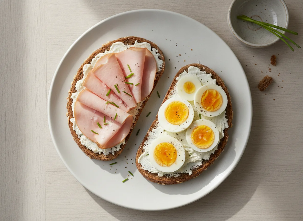 Vollkornbrot mit Ei und Putenbrust photo