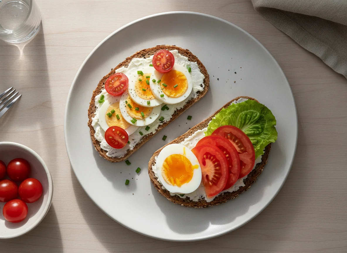 Vollkornbrot mit Ei und Tomate photo