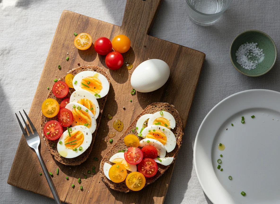 Vollkornbrot mit Ei und Tomaten photo