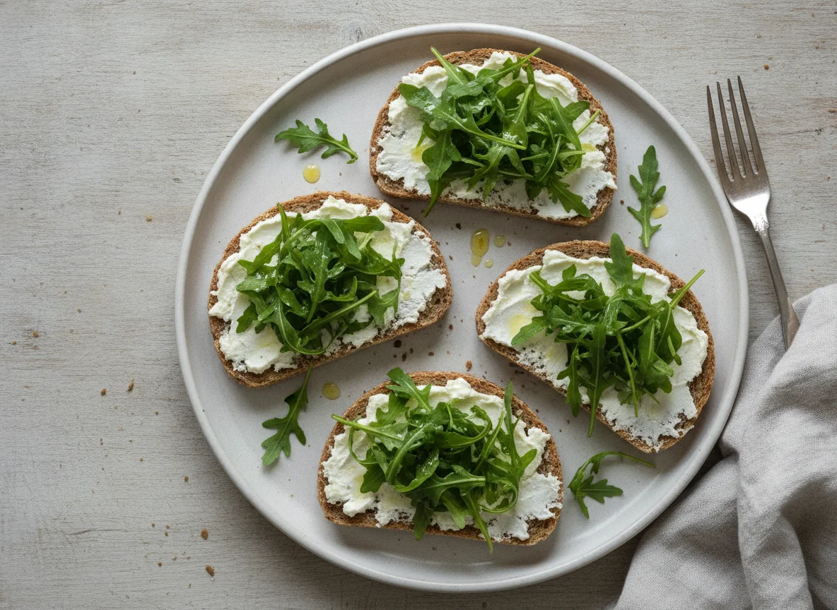 Vollkornbrot mit Frischkäse und Rucola photo