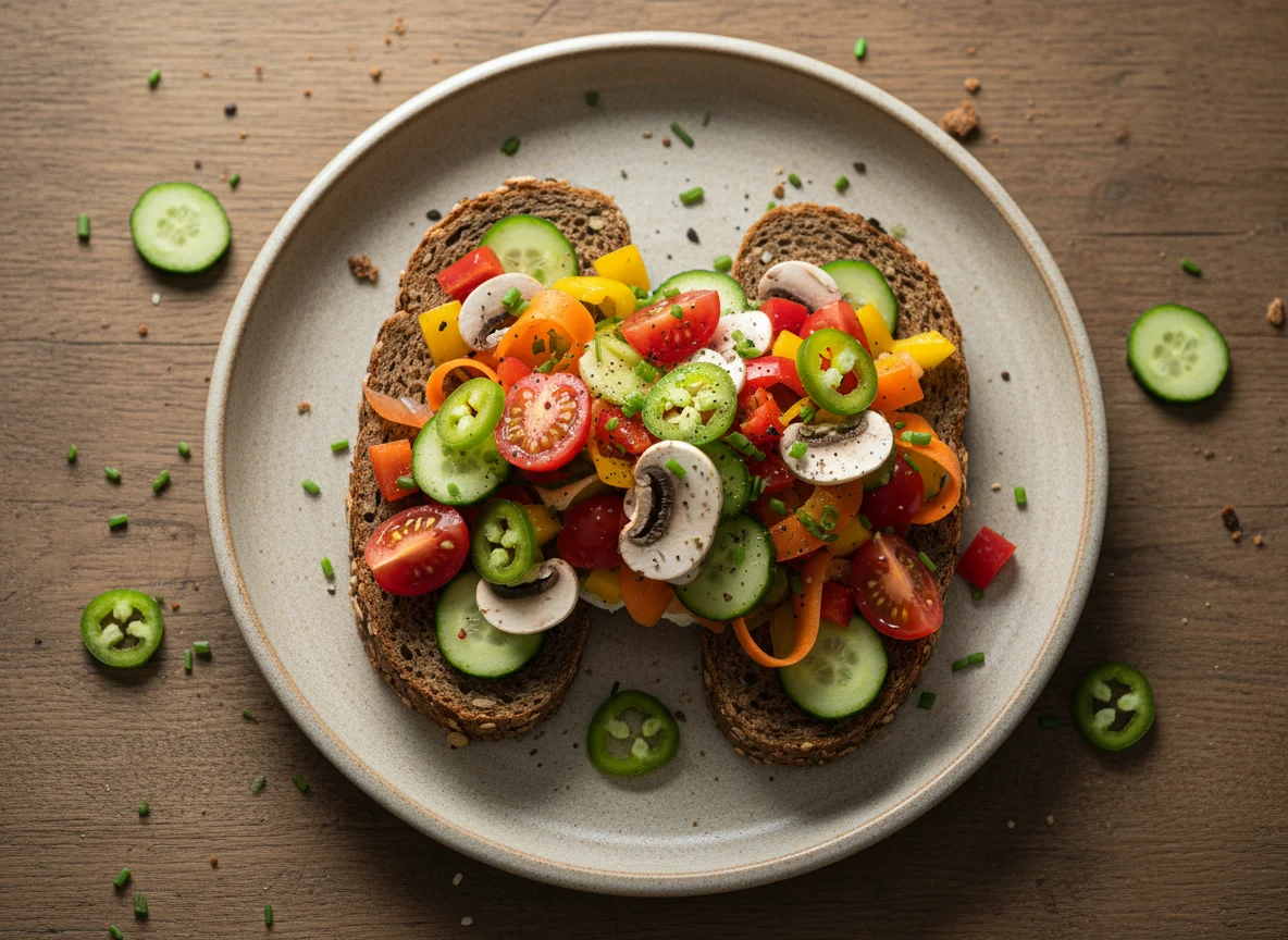 Vollkornbrot mit gemischtem Gemüse photo