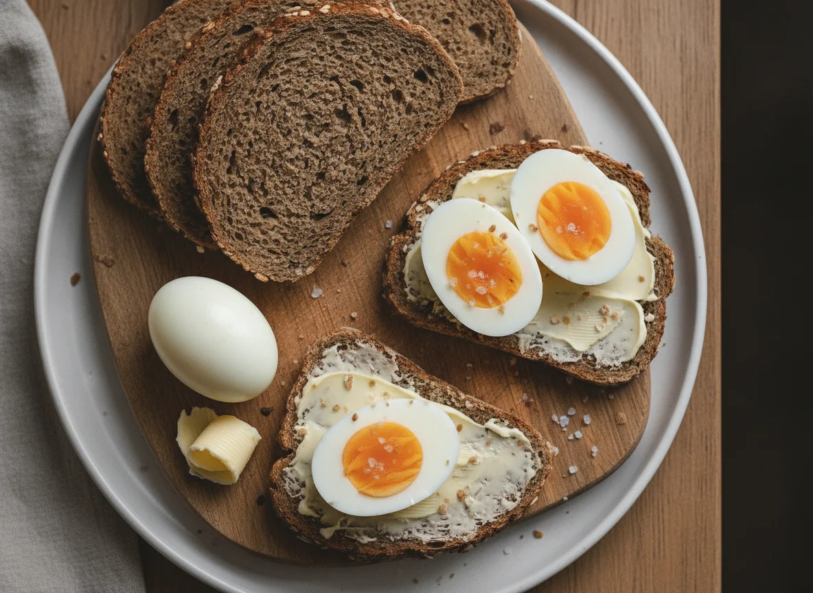Vollkornbrot mit hartgekochten Eiern photo
