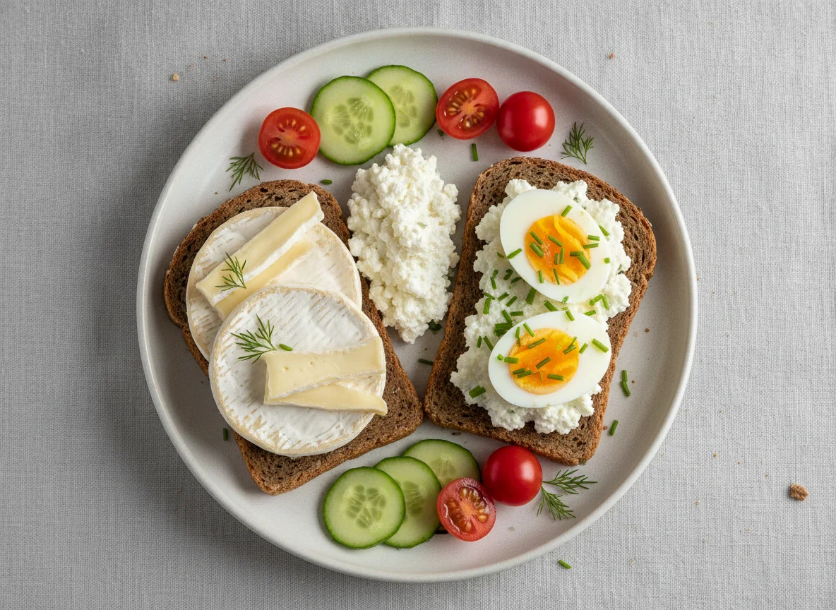 Vollkornbrot mit Käse, Ei und Gemüse photo