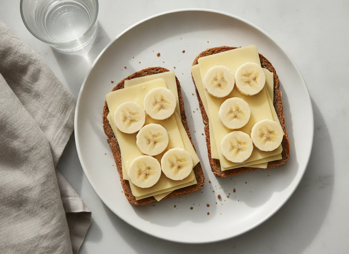 Vollkornbrot mit Käse und Banane photo