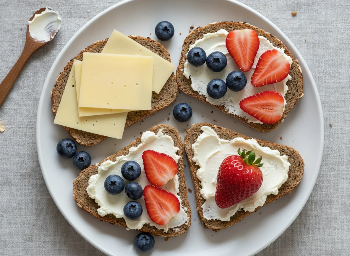 Vollkornbrot mit Käse und Beeren photo