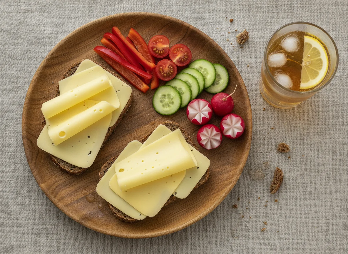 Vollkornbrot mit Käse und frischem Gemüse photo
