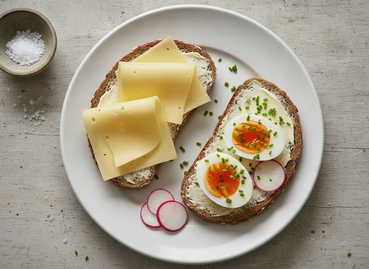 Vollkornbrot mit Käse und gekochtem Ei photo
